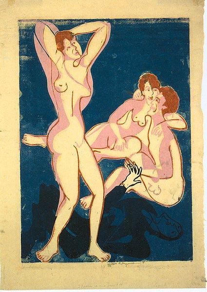 Ernst Ludwig Kirchner Three nudes and reclining man oil painting image